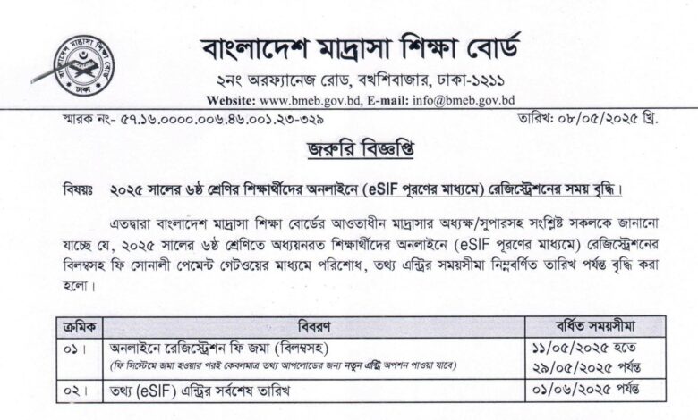 ৬ষ্ঠ শ্রেণি রেজিস্ট্রেশন 2025